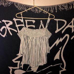 FREE FLOWS CREAM STRIPED OFF-THE-SHOULDER TOP